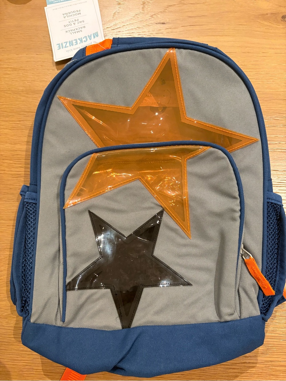 Pottery Barn Kids gray navy small Mackenzie Blue Colorful Stars backpack